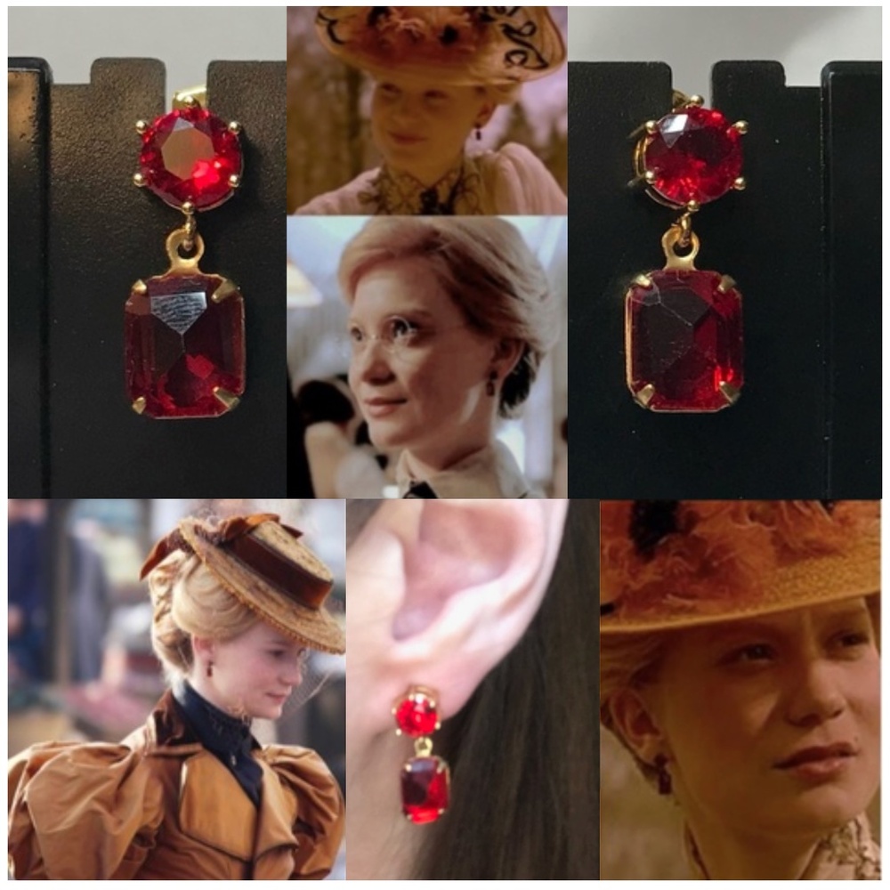 Crimson Peak Lady Edith Sharpe Gothic Ruby Earrings, Handmade Replicas